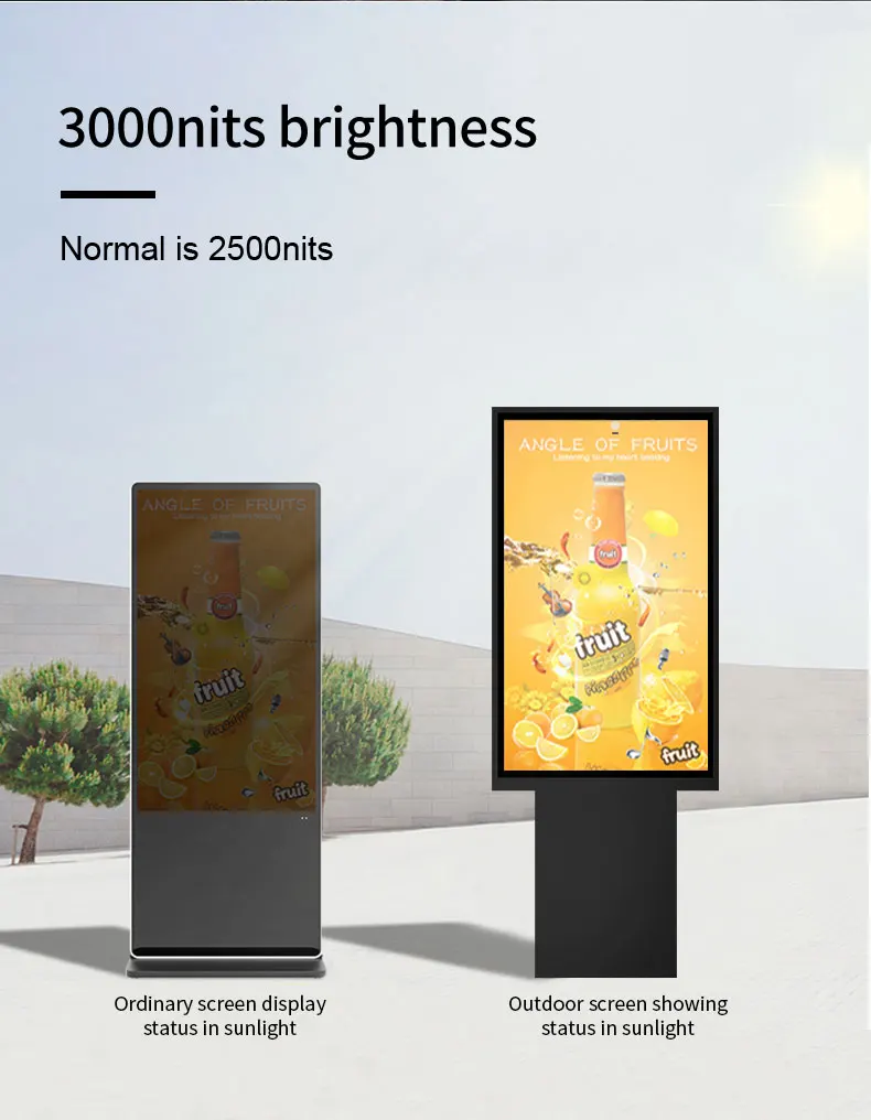 Outdoor Advertising Floor Standing LCD Digital Poster Touch Screen Kiosk IP67 Waterproof High Brightness 3000cd Graphics Support
