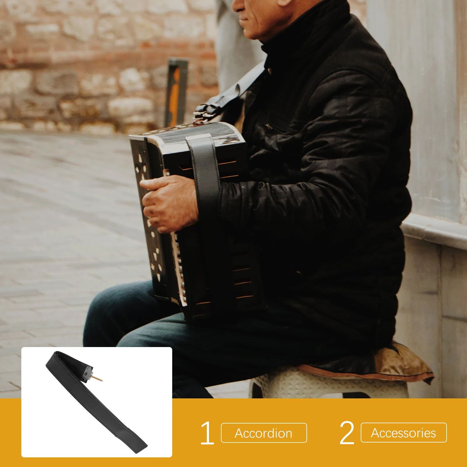 

Accordion Bass Strap PU Material Comfortable Moisture Absorbing Breathable Adjustable Bass Accordion Strap Accessory