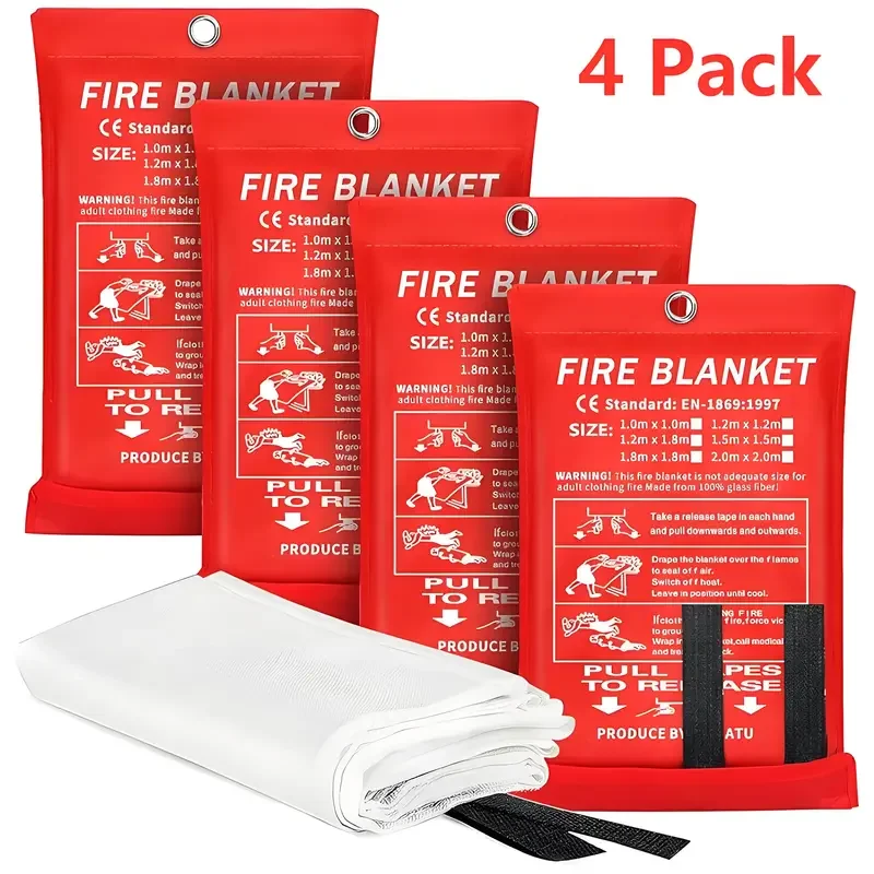 Emergency Fire Blanket 4 Pack, 40x40 Fiberglass Heat-Resistant Fire Suppression Blanket for Kitchen & Home Safety