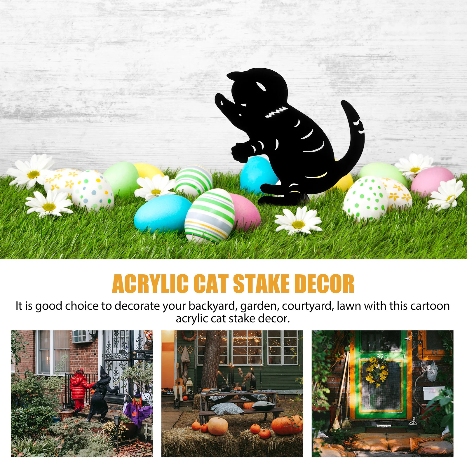 

Acrylic Cat Stake Black Durable Lawn Decor Garden Yard Outdoor Inserted Ornament Vivid Cartoon Cat Design Stake Decoration