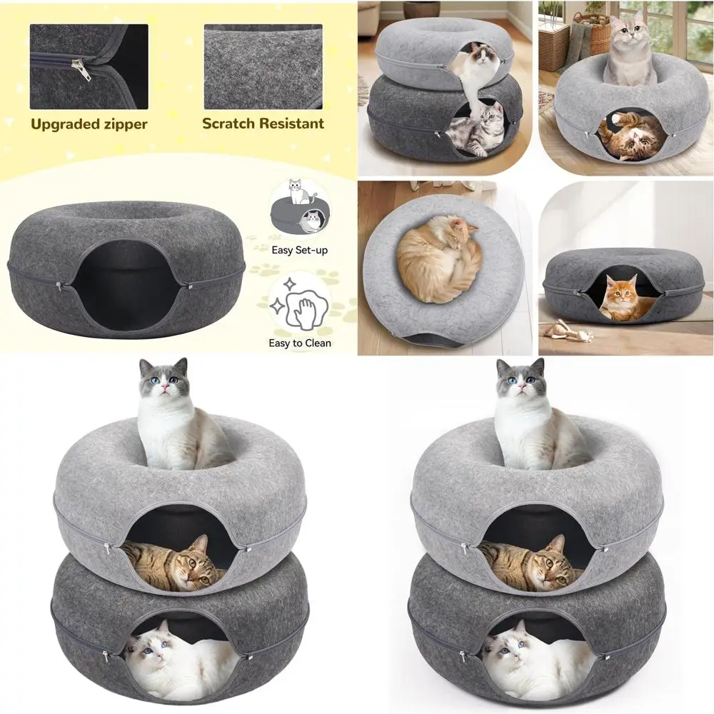 

Spacious Cat Tunnel & Play Cave for Multiple Cats, Scratch-Resistant Peekaboo Bed, Suitable for Cats up to 45 lbs