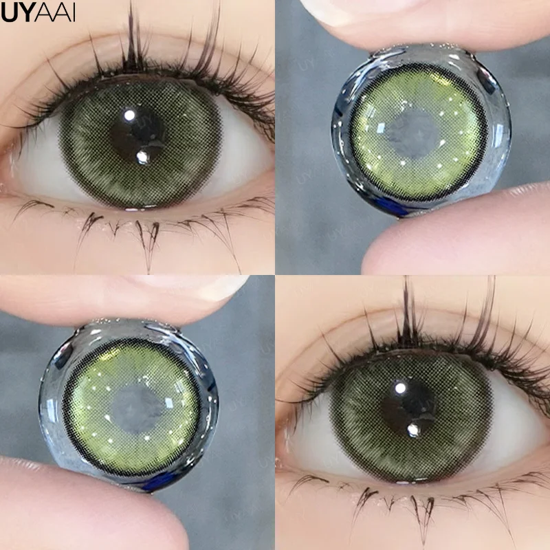 UYAAI 1 Pair Color Contact Lenses Blue Eye Color Lenses Green Colored Lens Disposable Korean Fashion Lenses with Diopters