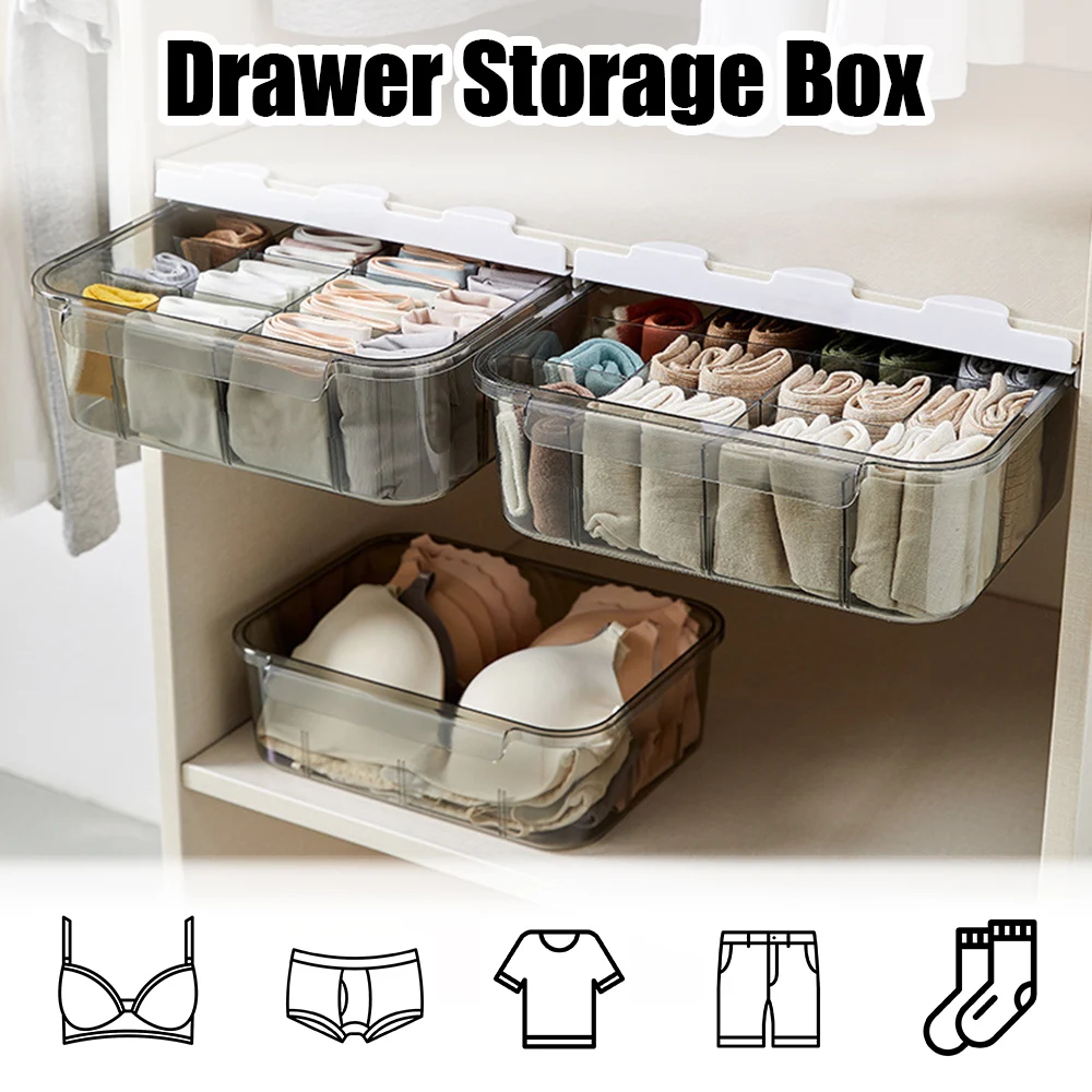 Dustproof Drawer Type Sock Organizers Wardrobe Drawer 12 Grids Bra Underwea Storage Boxs Detachable Bulkhead