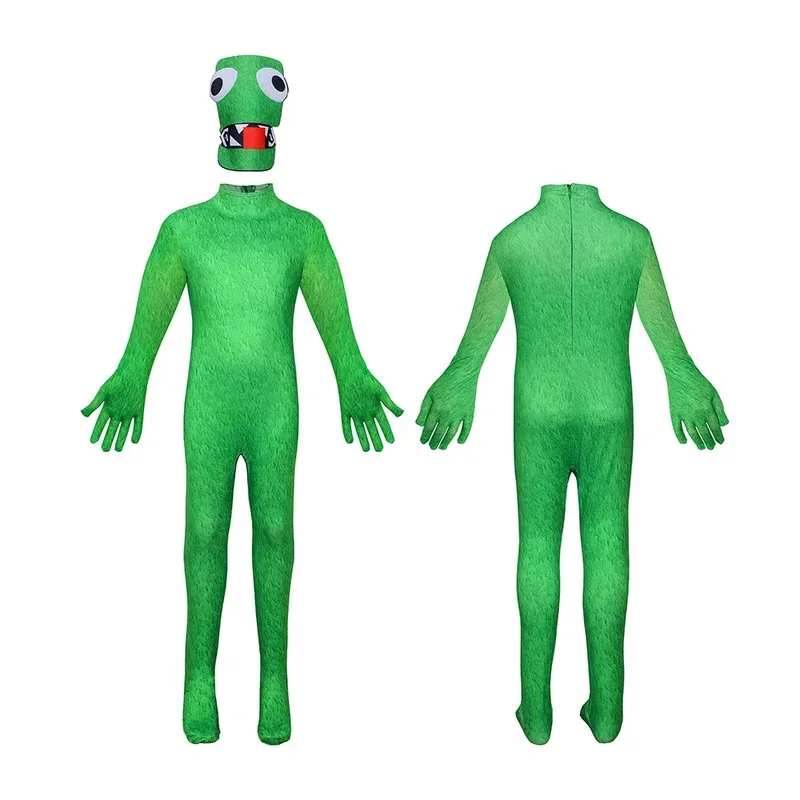 DY20Rainbow Friends Costume Kids Boys Green Monster Wiki Cosplay Horror Game Jumpsuit Mask Suit Halloween Carnival Cosplay Costu