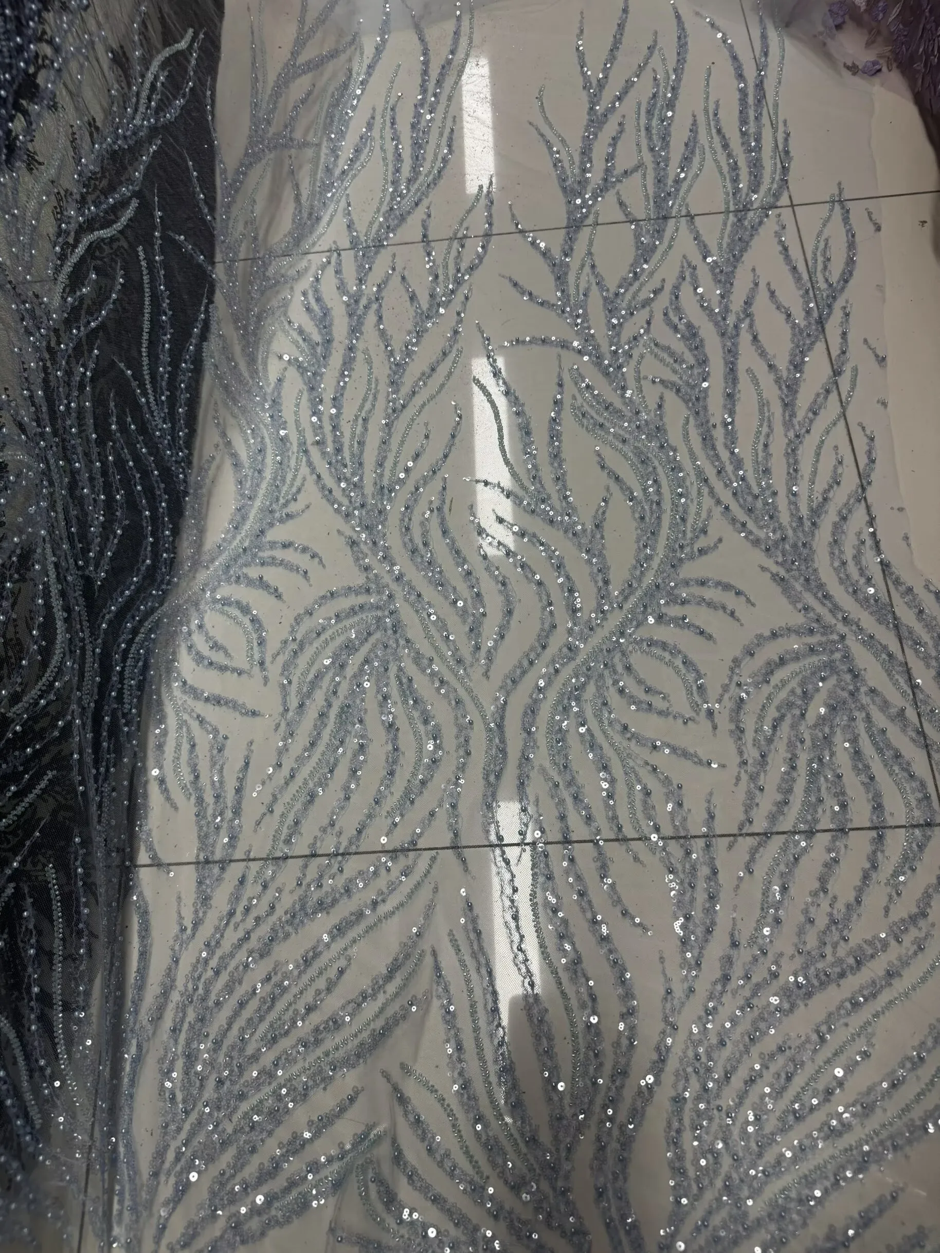 11 Bridal Dress Lace with Striped Bubble Beaded Sequin Embellishments Embroidered Lace Fabric Wedding Evening Gown Material