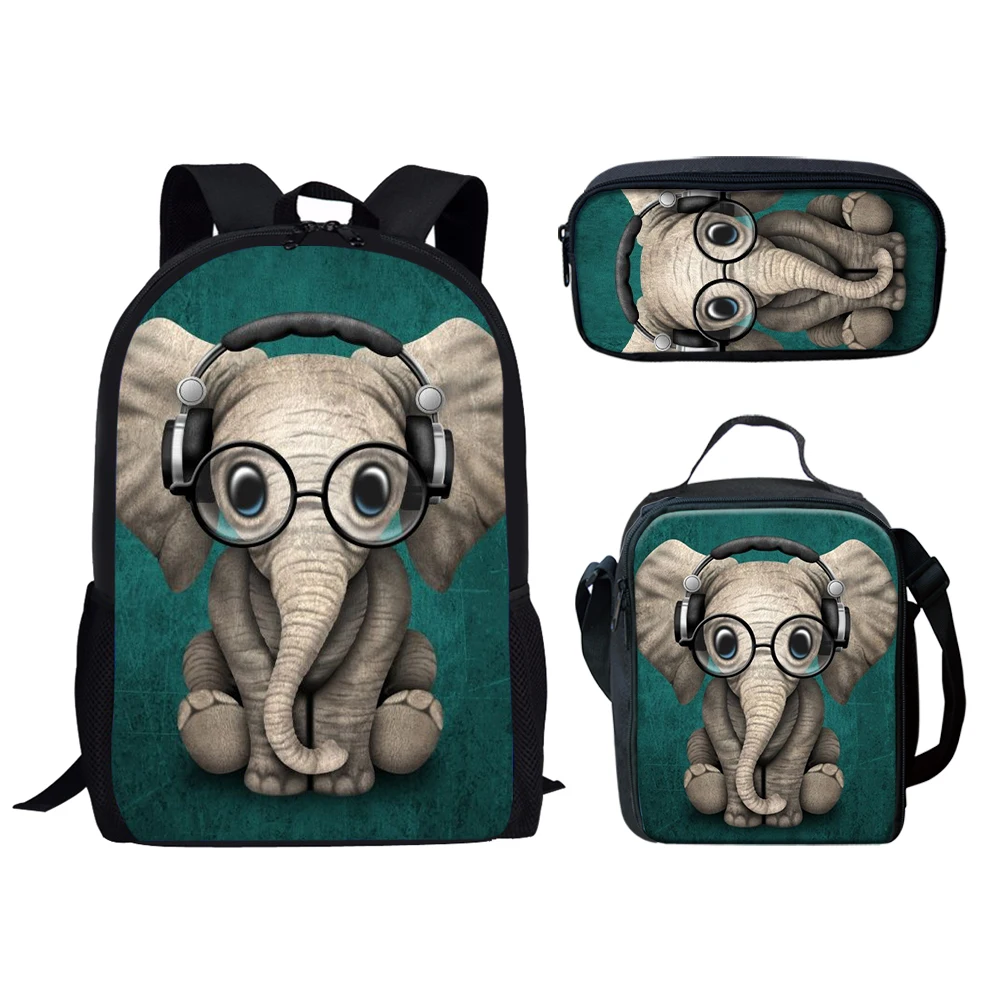 Popular Youthful Animal Elephant 3D Print 3pcs/Set Student Travel bags Laptop Daypack Backpack Lunch Bag Pencil Case