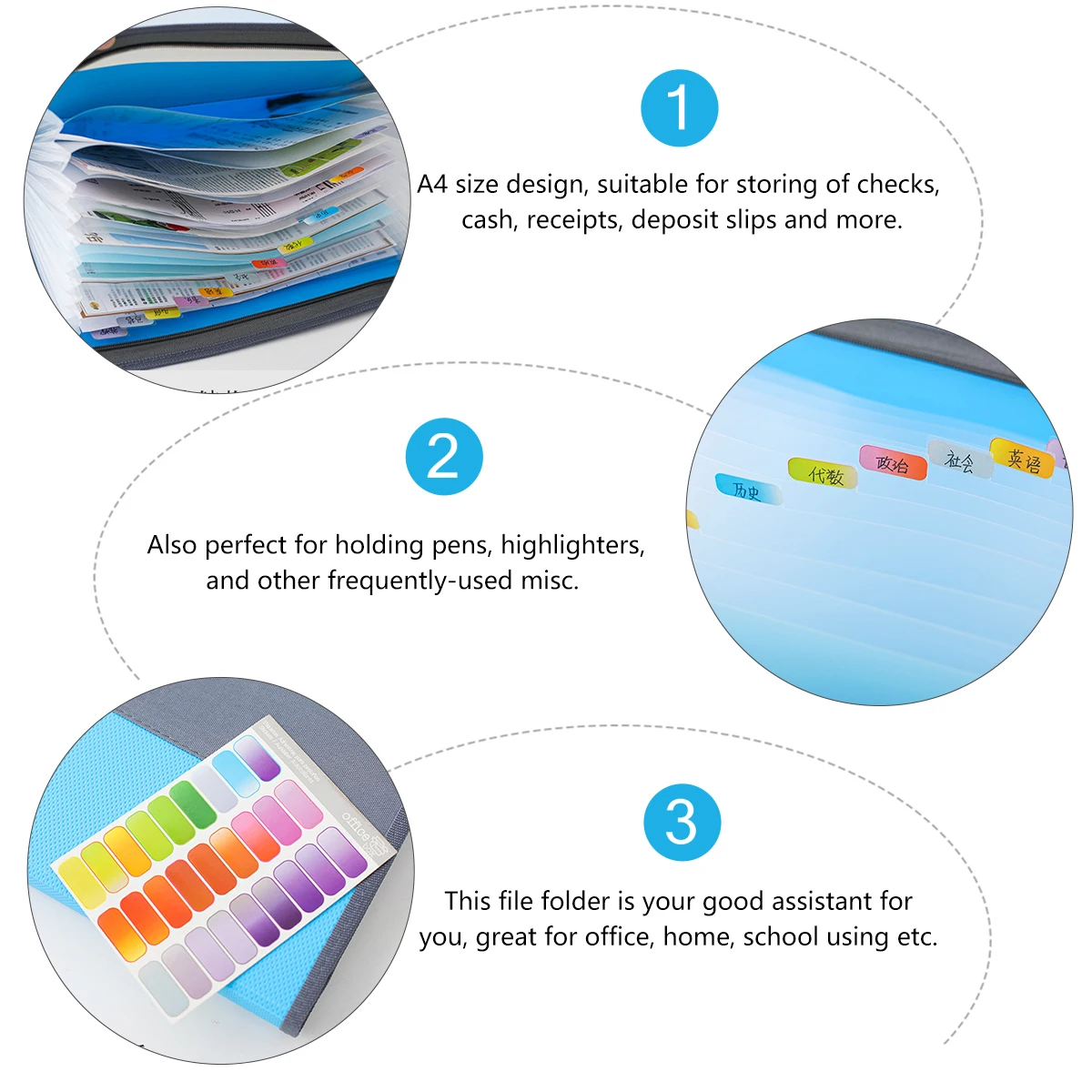 

13-Layer A4 Expanding File Folder Portable Lightweight Plastic Pockets Accordion Organizer for Receipts Checks Documents Office