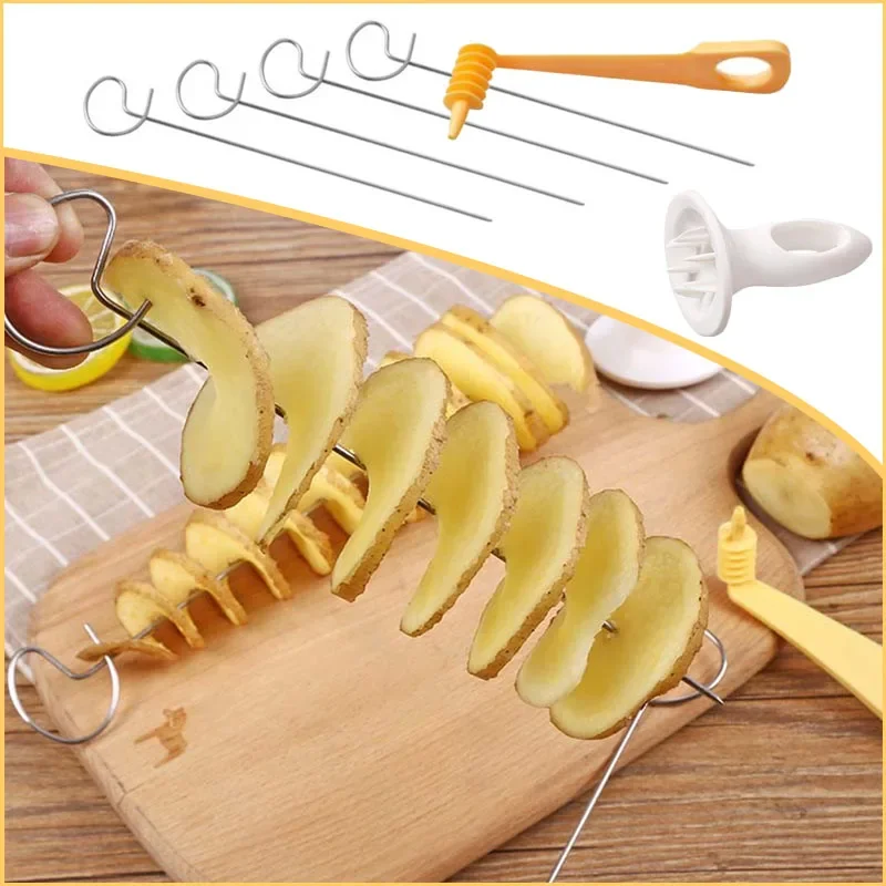 3 String Rotate Potato Slicer Spiral Potato Slice Cutter Twisted Vegetable Tools Stainless DIY Manual Creative Kitchen Gadgets