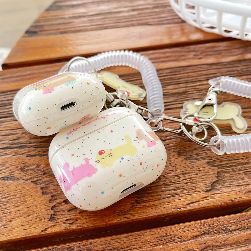 الكرتون القط جرو النقاط الملونة حقيبة سماعة الاذن ل AirPods Pro 2 لينة بولي TPU فوندا ل AirPod 1 2 3 Pro مع قلادة الربيع مرنة