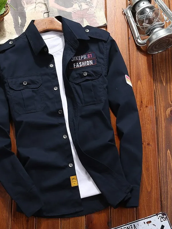 

Men's Workwear Long Sve irt Jaet Casual Sle Stand Fit Decorative Splicing Fabric Skin-friendly Breathable Autumn ...