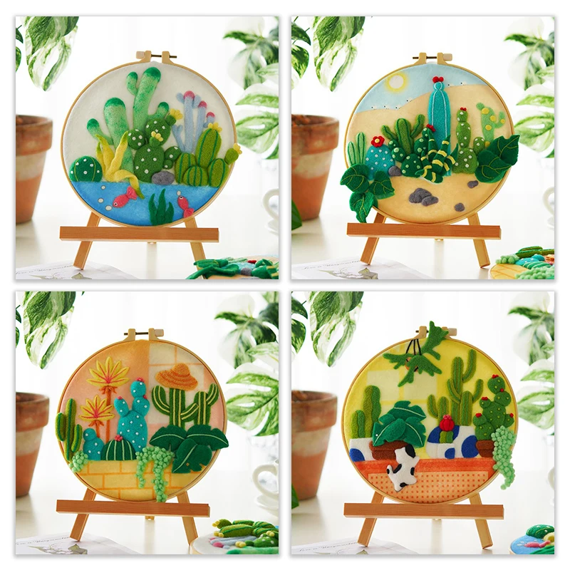 

GATYZTORY Cactus Wool Painting Kit Home Decor Gift Adult Hobbies Flower Felting Supplies Living Room Decoration Craft Supplies