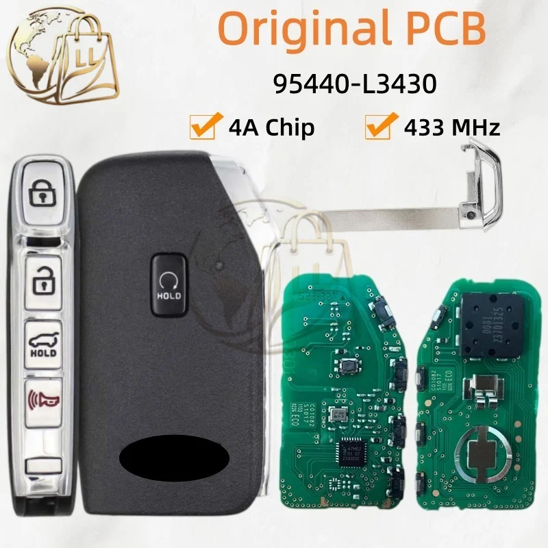 Original PCB For KIA K5 2022-2023 Smart Remote Key After-Sales Market Shell 4+1 Buttons 433 MHz 4A Chip FCC ID: 95440-L3430
