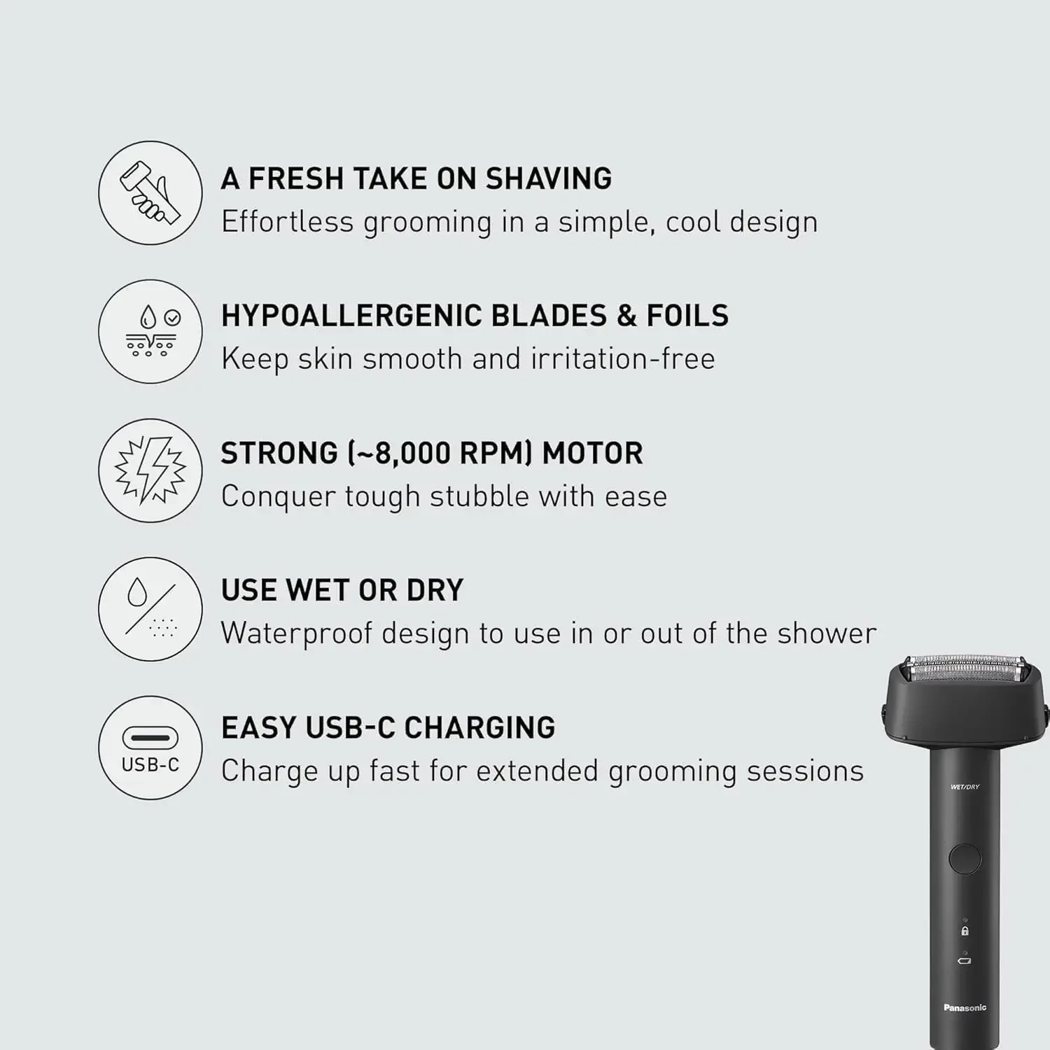 ماكينة حلاقة كهربائية باناسونيك للرجال، ماكينة حلاقة IPX7 مقاومة للماء، ماكينة حلاقة لحية الوجه الرطبة والجافة مع نظام قطع 3 شفرات للمنزل والسفر