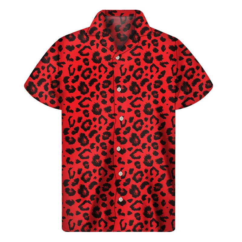 Colorful Leopard Hawaiian Shirts For Men Clothing 3D Print Aloha Beach Button Shirt Summer Short Sleeve Street Tops Lapel Blouse