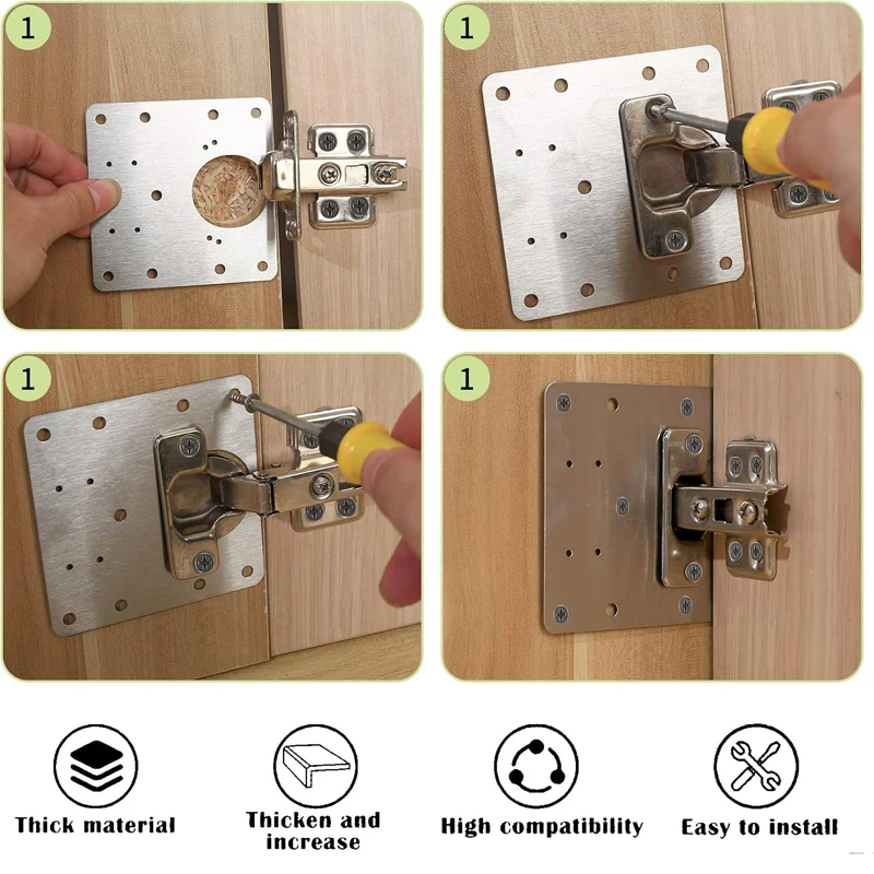 4 damaged wardrobe door fixing bracket plate kit, cabinet hinge repair plate kit, with kitchen furniture installation screws