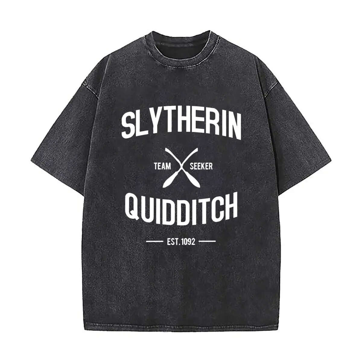 Camiseta holgada de manga corta Vintage lavada con diseño de insignia del buscador de Quidditch de Slytherin