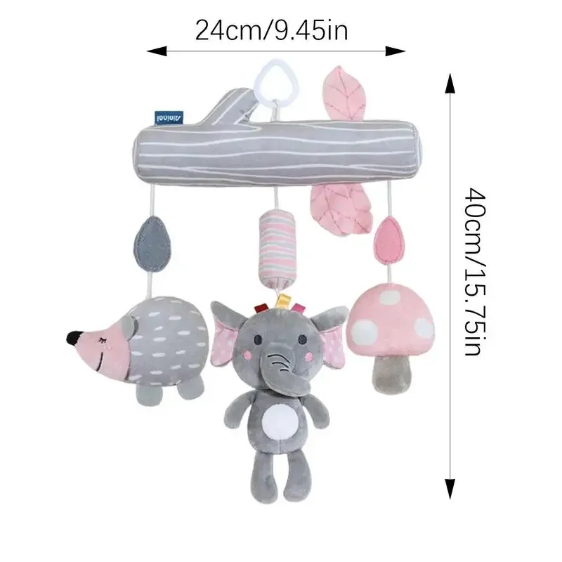 Cochecito de juguete, sonajeros para bebé, cochecito de peluche, juguetes de animales de dibujos animados, móvil suave relleno con lindos colgantes en forma de conejo y elefante