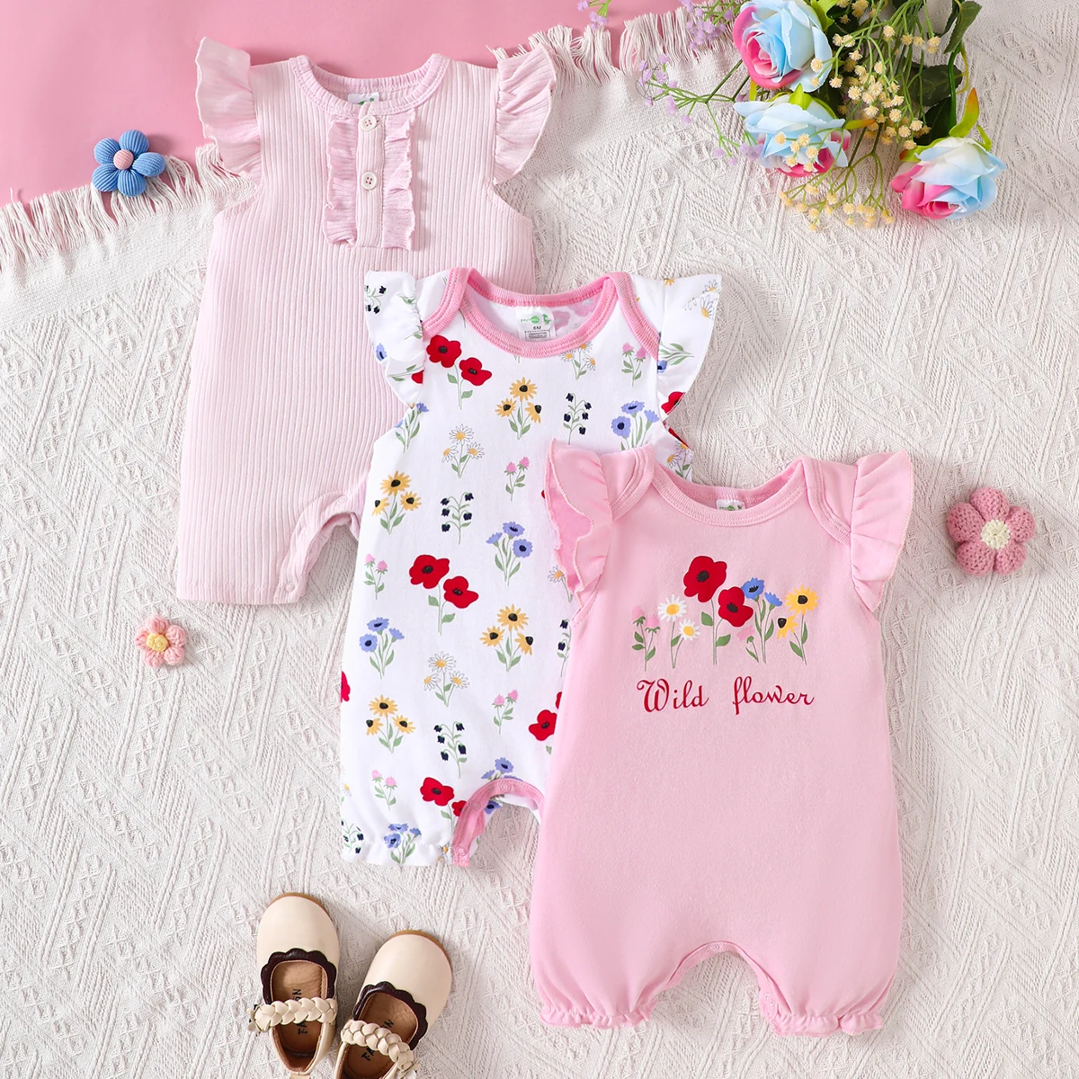 Newborn Baby Girl Romper Floral - Baby Girl 3Pcs Romper Set Floral
