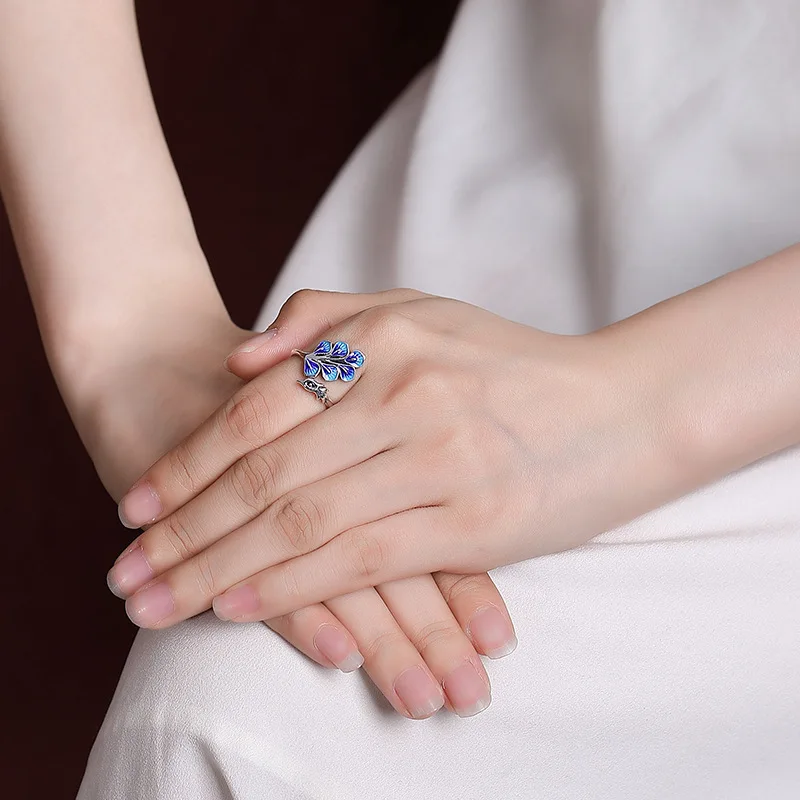 925 Sterling Silver Fine Jewelry Blue Peacock Wedding Rings For Women Wholesale Cheap Things Jewellery