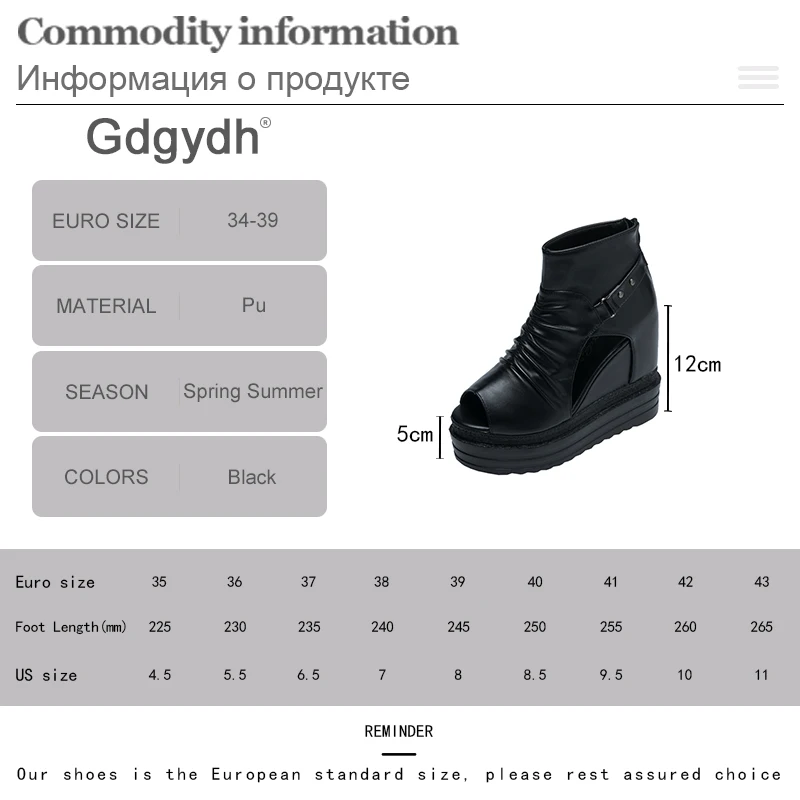 Gdgydh Spring and Summer Open Toe Ankle Boots for Women with Heel Hollow Out Black Wedge Boots Height Increased Korean Japanese