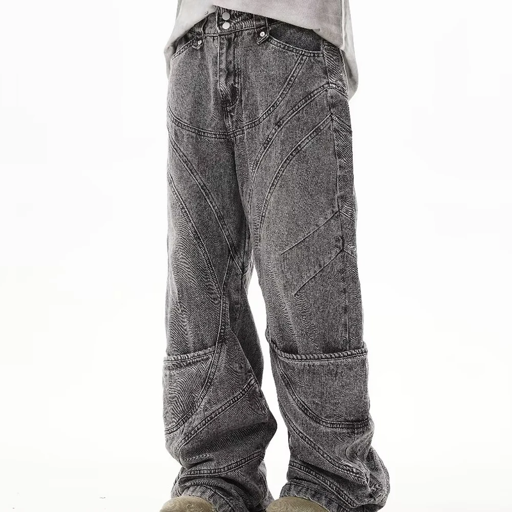 Streetwear Punk Hip Hop Fashion Casual Denim Baggy Jeans Dark Grey Cloths Straight Trousers Clothing for Men