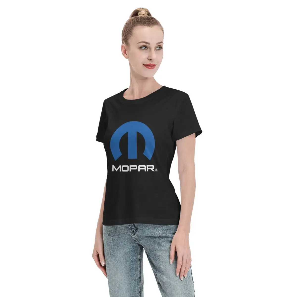 Mopar Black Logo American Trucker T-Shirt for Women Round Neck Streetwear T Shirts Women's Tees Short Summer Clothes Tops