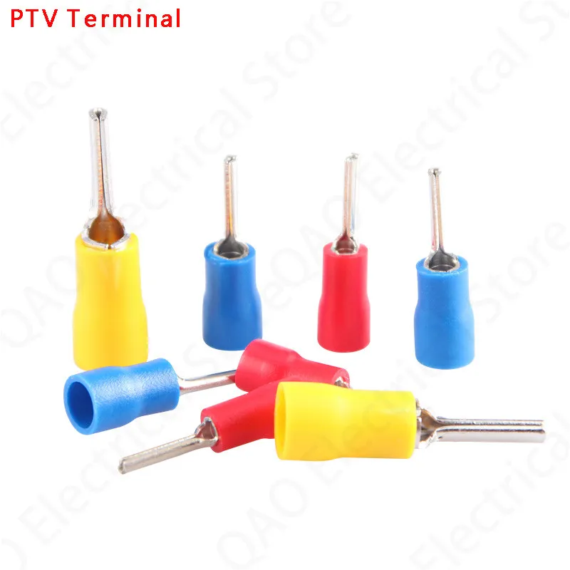 500/1000PCS Insulated pin terminal PTV 2-10PCT1.25-10 PCT5.5-13 Copper wire connectors automotive cable male connector plug