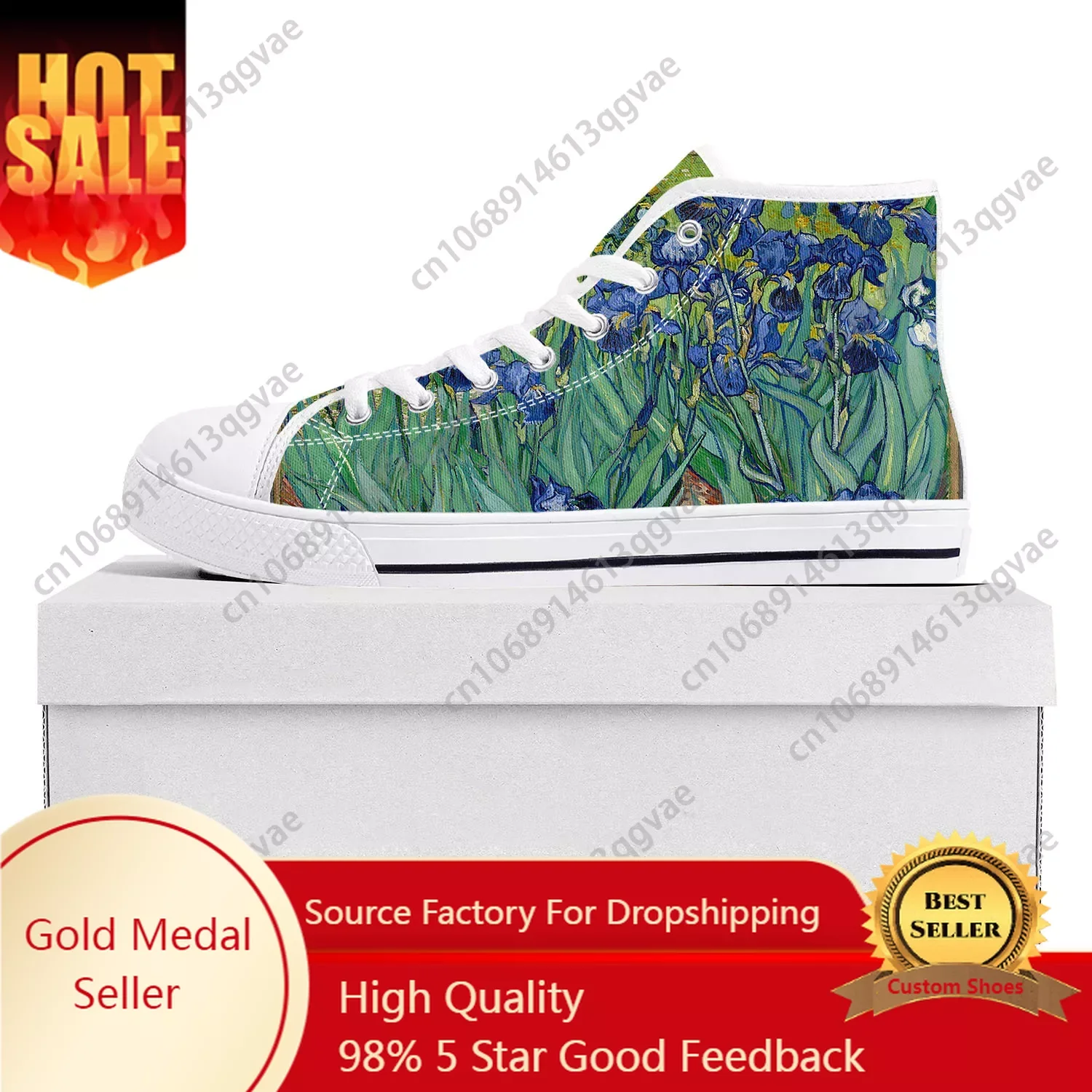 

Van Gogh Oil Painting Iris Flower High Top High Quality Sneakers Mens Womens Teenager Canvas Sneaker Couple Shoes Custom Shoe