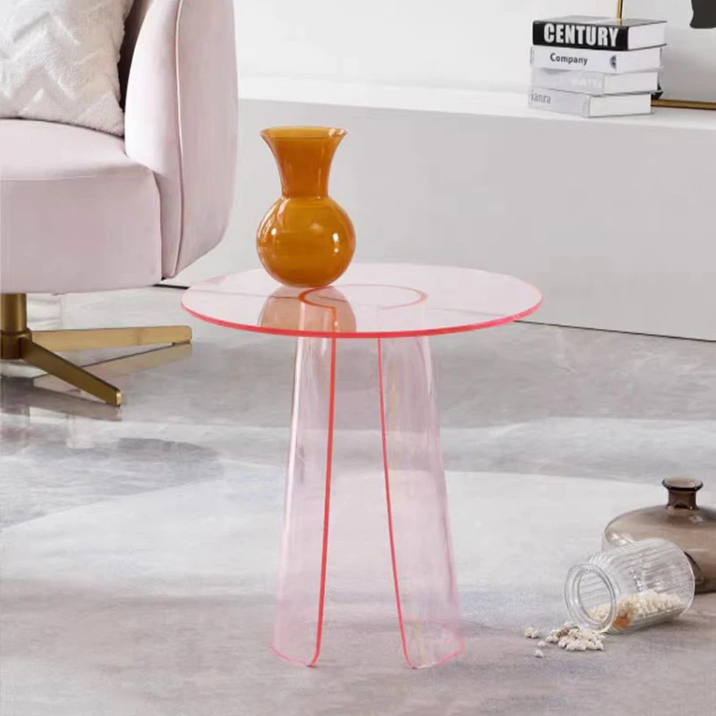 ！@Modern Orange and Pink Small Round Coffee Table for Living Room Home Furniture