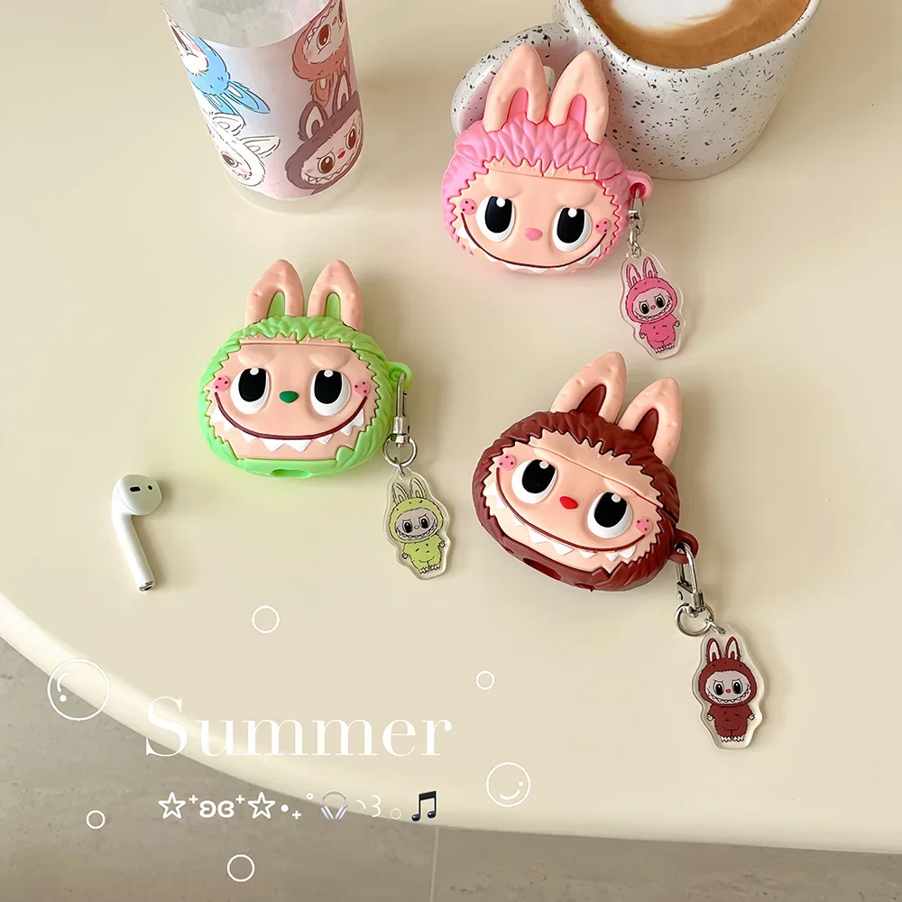 3D Cartoon Little Monsters Labubu With pendant For AirPods 1 2 3 4 Pro 2 Case IPhone Earphone Accessories Air Pod Silicone Cover