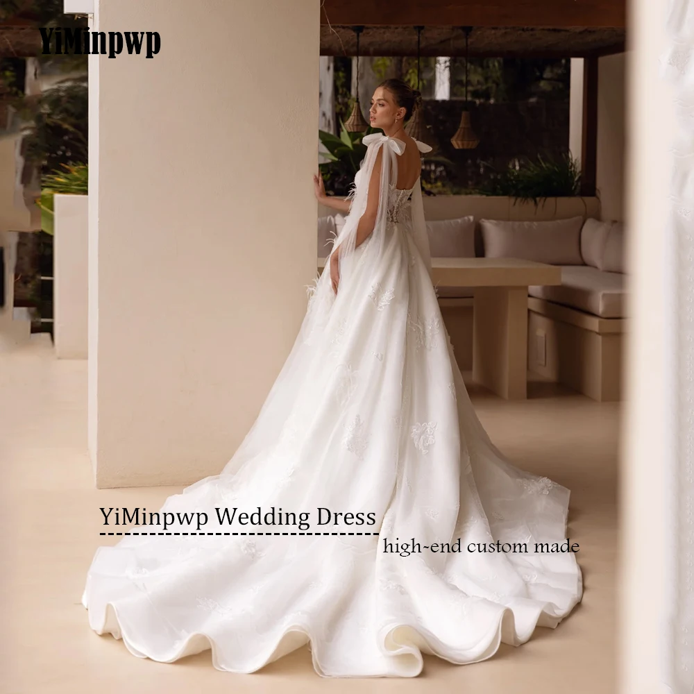 Vestidos de novia de flores 2025, tirantes finos de lujo, vestidos de novia con apliques de corte en A, bata de novia elegante personalizada