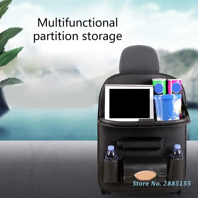 

Car Backseat Organizer Foldable Table PU Leather Storage with Tablet Holder Protector Kick Mats Tray Waterproof Travel