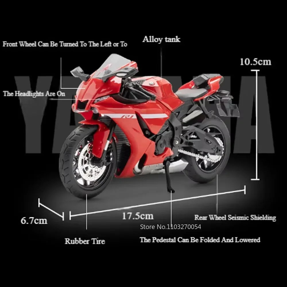 โมเดลรถมอเตอร์ไซค์ R1M R1 ขนาด 1/12 ของเล่นรถมอเตอร์ไซค์ ตัวถังโลหะผสม ล้อหน้าหมุนได้ มีเสียงและไฟ ล้อหลังมีระบบกันสะเทือน