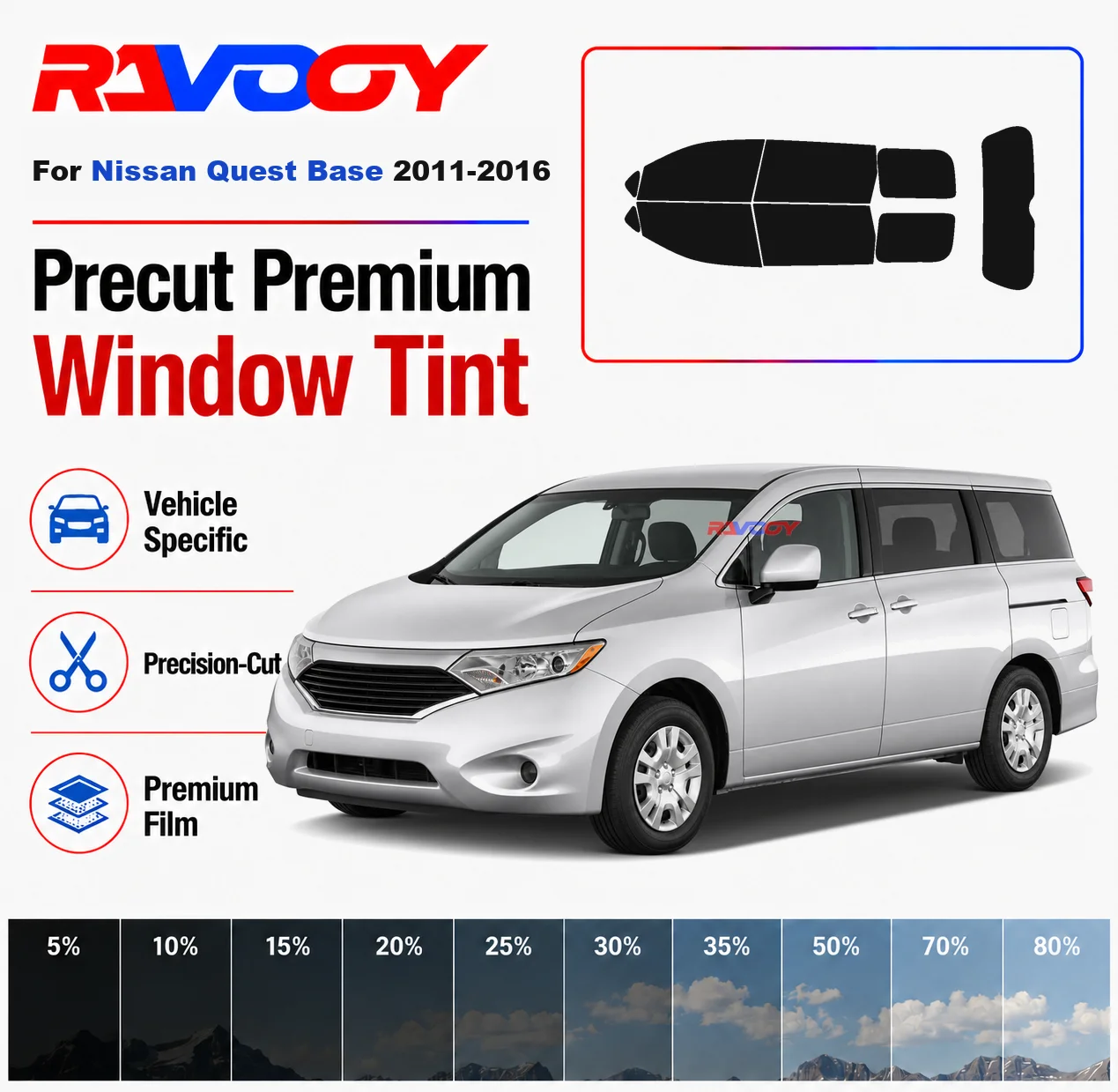 premium-precut-window-tint-kit-front-rear-windows-rear-windshield-for-nissan-quest-base-2011-2016-complete-set-nano-ceramic-film