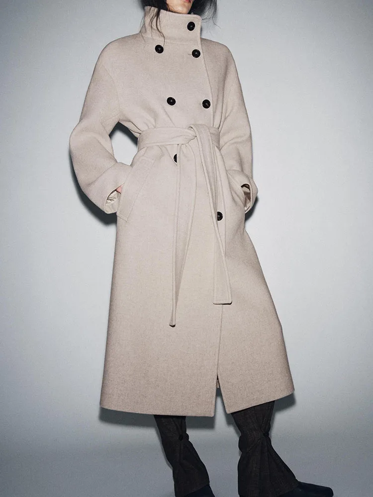 

High-End Long Sve Women's Coat ZA2025 New Winter Faion Versatile Outerwear Commute Sle Other Material 00%