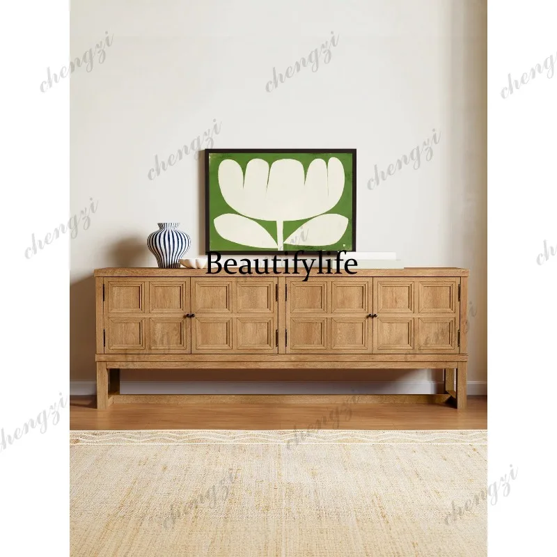 

French retro solid wood TV cabinet medium antique floor dining side cabinet rural locker