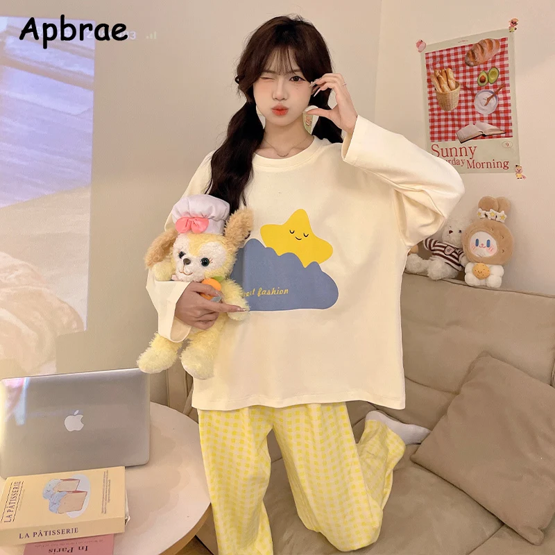 Star Print Pajamas for Women Autumn Winter Woman Sleepwear Fashion Home Clothes Cute Homewear Casual Pijamas for Girl