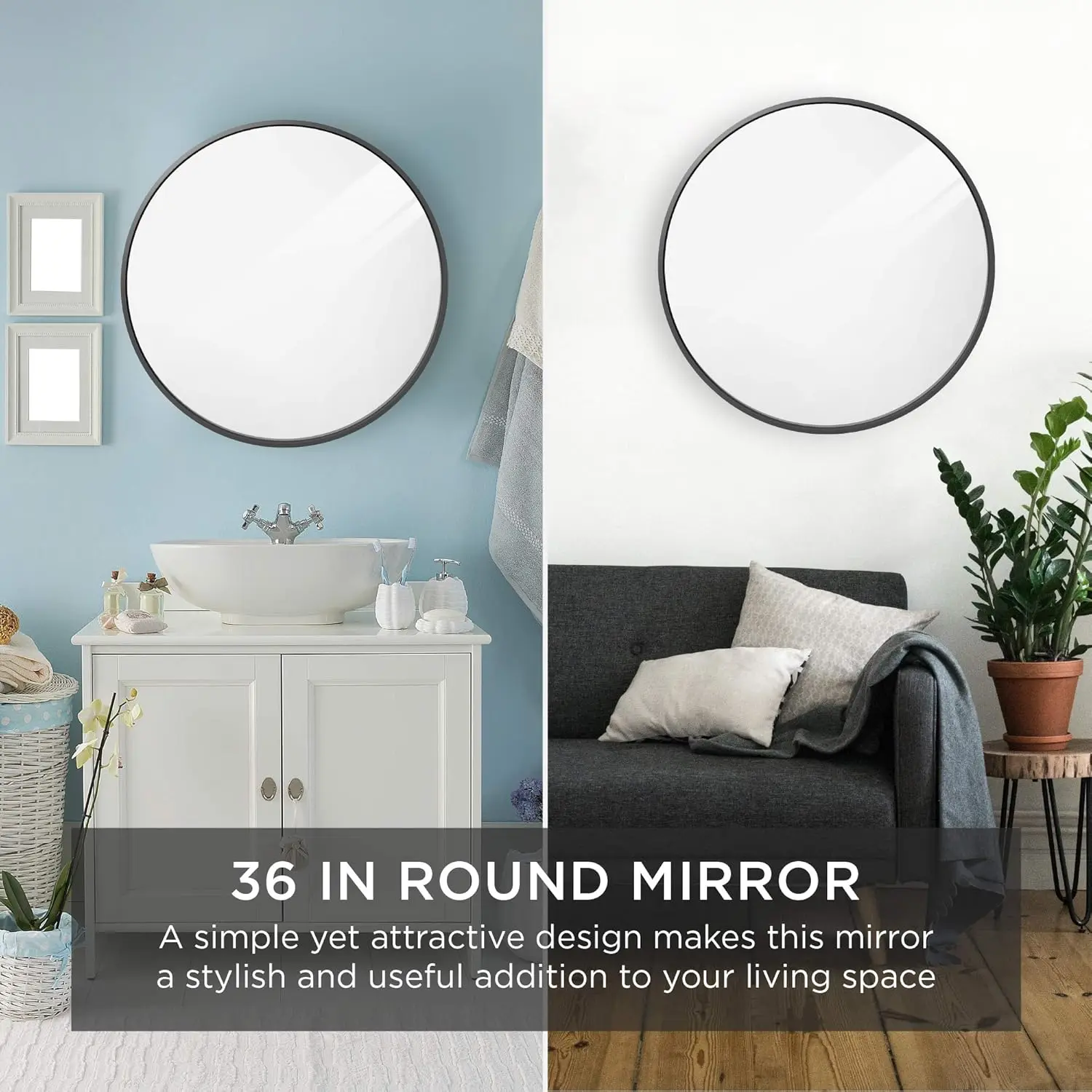 Miroir mural rond encadré de 36 pouces, meilleur choix de produits, pour la vanité, la chambre à coucher, le salon, avec réflexion à haute clarté