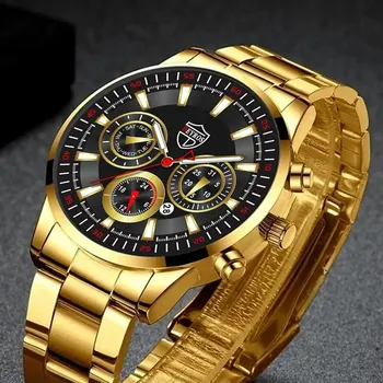 Uhren Herren Top Marke Luxus Gold Uhr Kalender Mit Edelstahl Band Mode-Business Quarz Armbanduhr Relogio Masculino