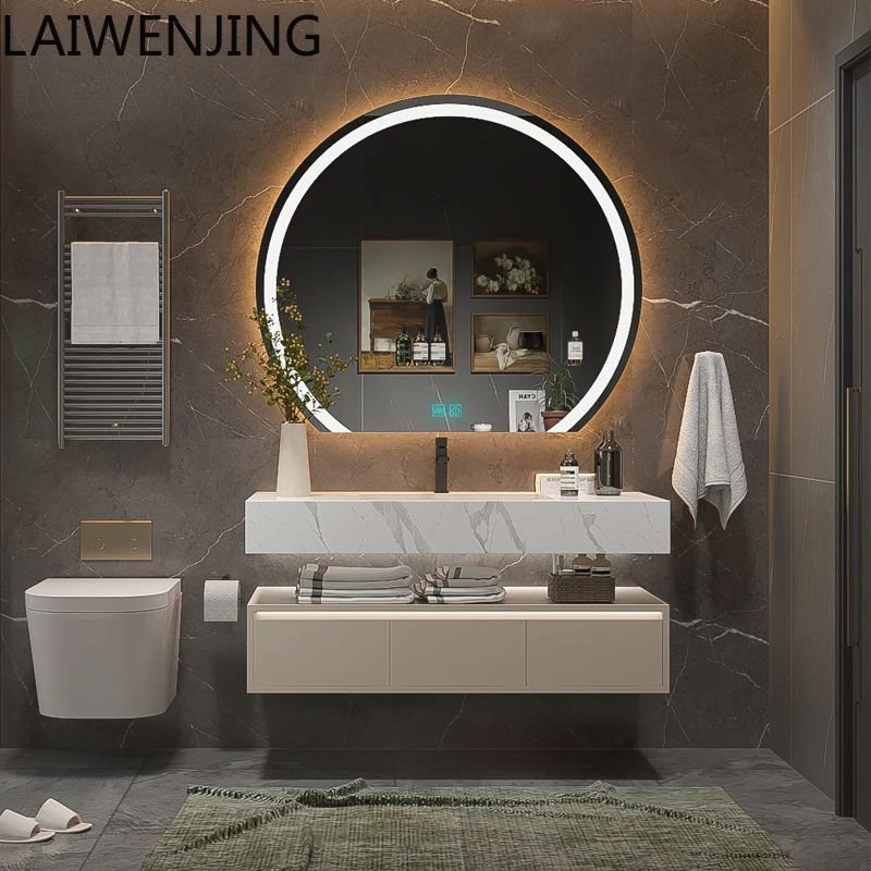 

MJY bathroom cabinet rock slab integrated basin solid wood washing table wash basin cabinet combination