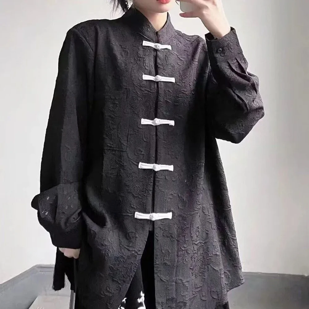 2026 Autumn New Unisex Solid Color Shirt Chinese Retro Fashion Trendy High Street Casual Loose Breathable Niche Neutral Tops
