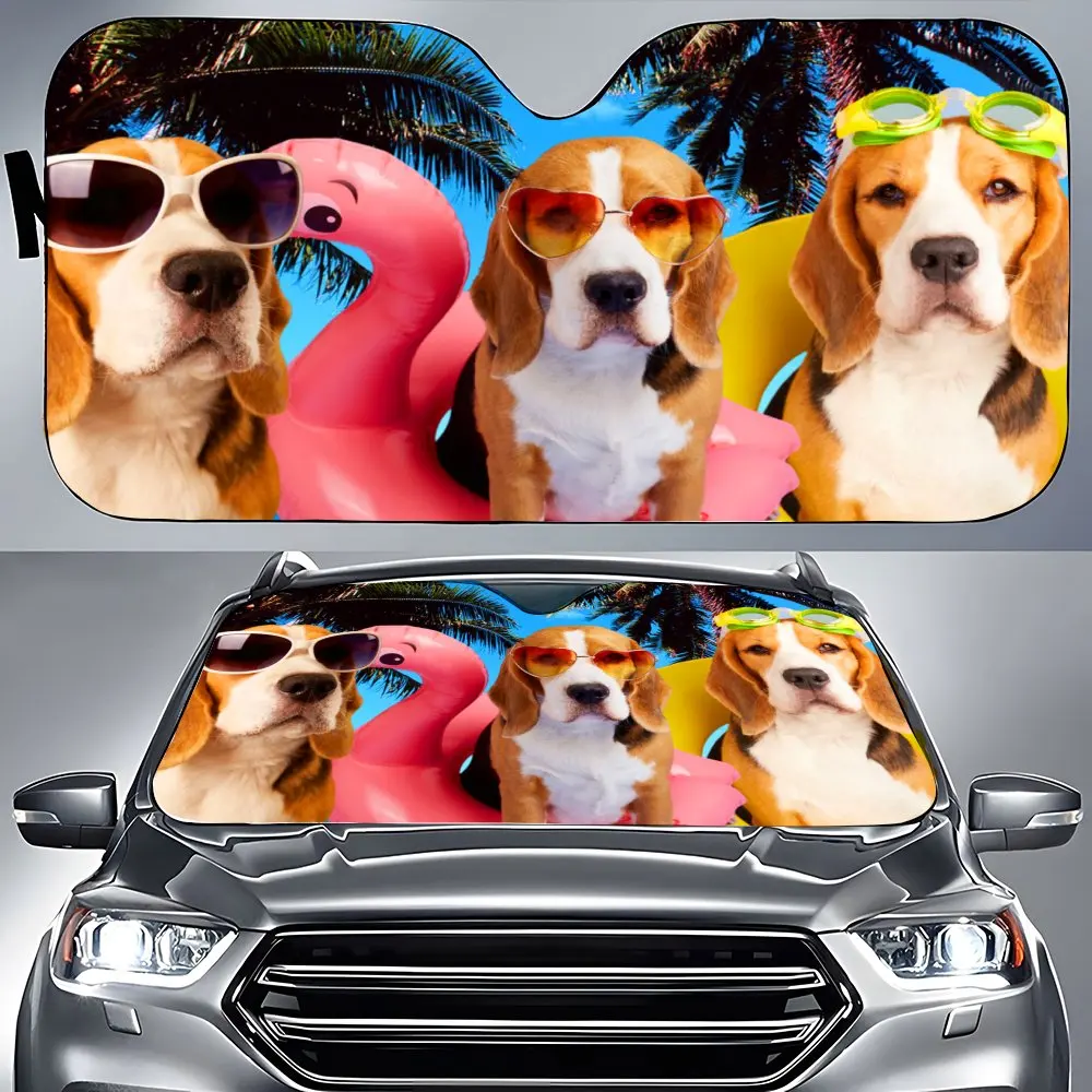 

Beagle on Vacation Car Front Windshield Sun Shade, Auto Accessories Basset-Hound Dog Sunshade for SUV- Blocks Uv Rays Protector