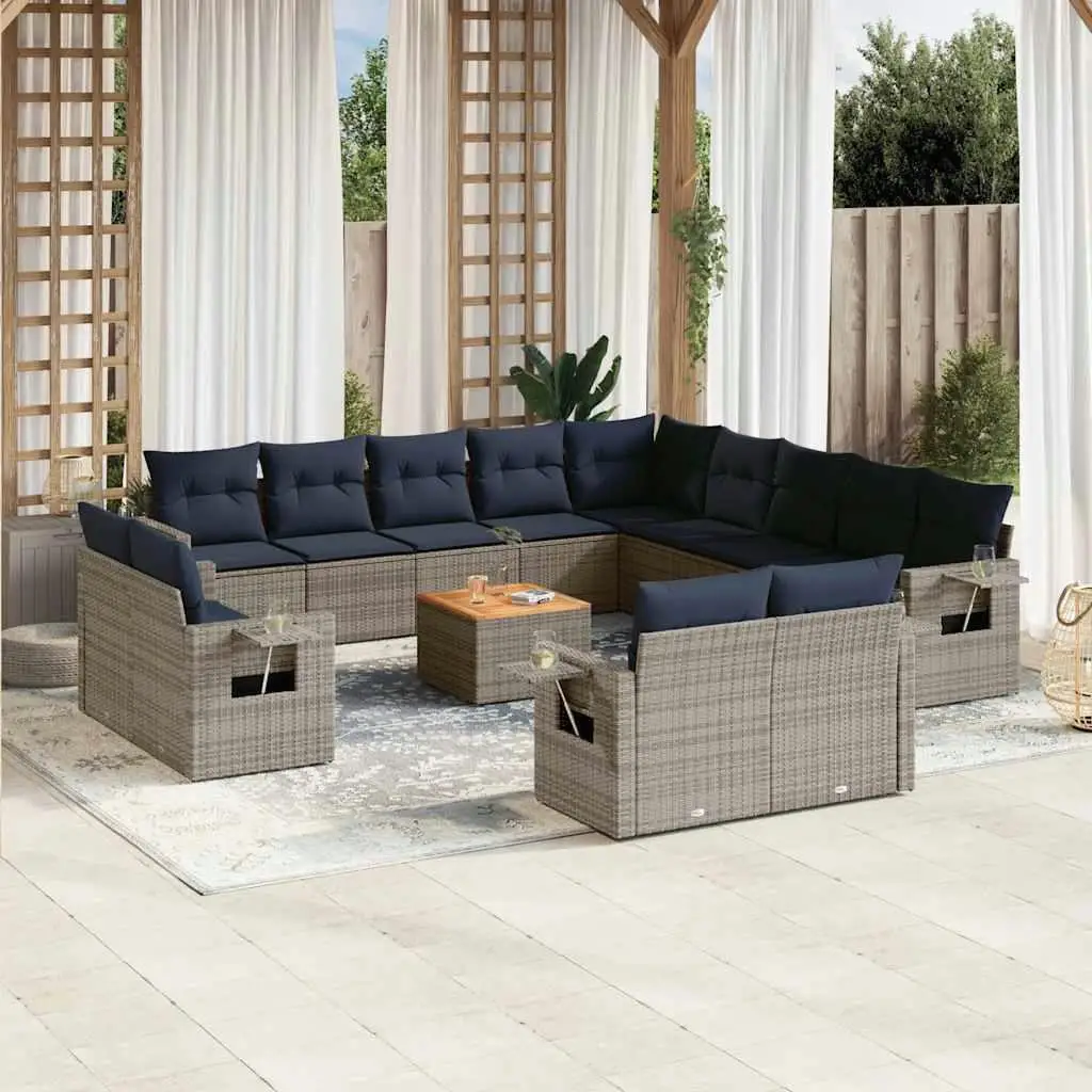 

14 Piece Outdoor Patio Rattan Sofa Set with Soft Cushions Stylish Gray Furniture for Garden Balcony and Backyard Relaxation