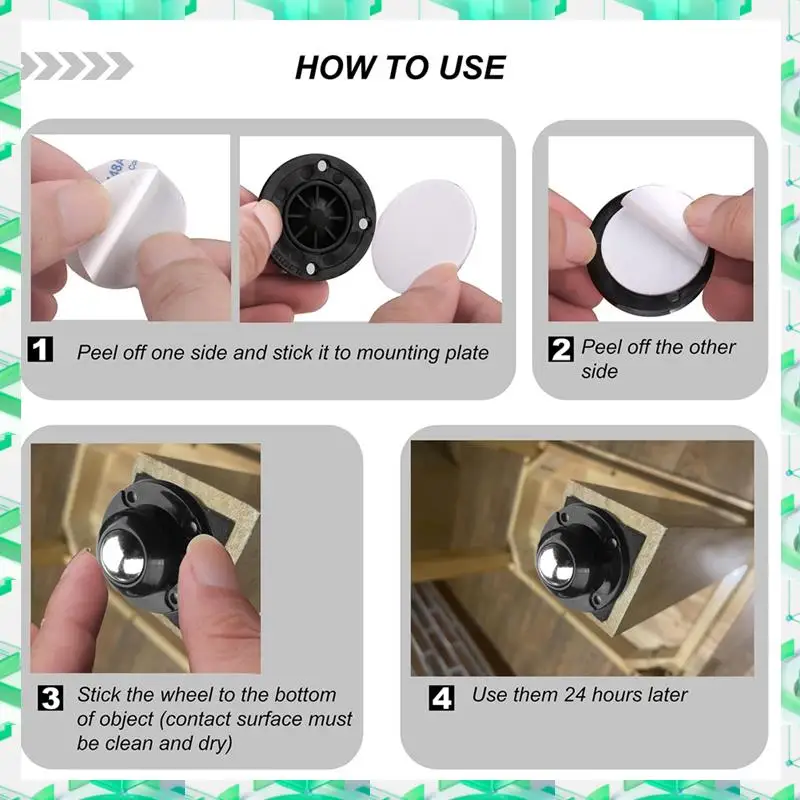 FIZP 4 Piece 1 Inch Self Adhesive Caster Wheels For Furniture Low Profile Swivel Wheels Black For Small Appliance Storage Bins