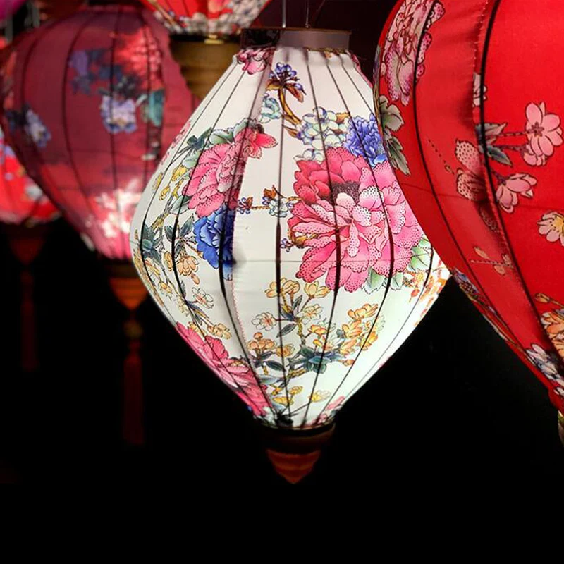 Linternas de seda Retro tradicionales chinas de Vietnam de 12 pulgadas, linterna de mediados de otoño con patrón Floral para decoración colgante de Festival de Año Nuevo