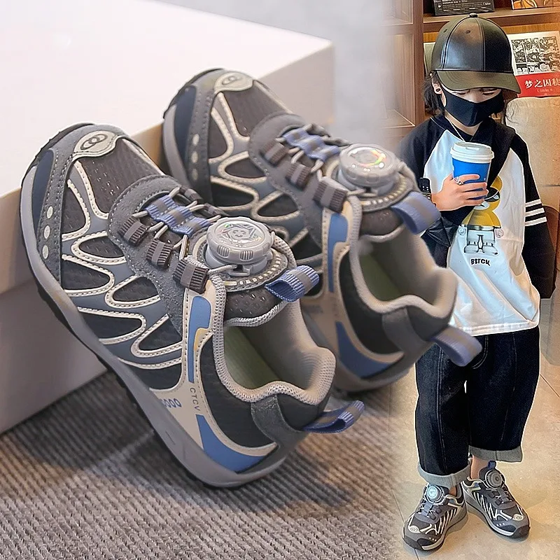 Children Casual Shoes Mesh Breathable Kids Running Shoes Rotating Button 2026 Brand New Boys Girls Sports Shoes Non-slip