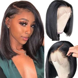 13x4 Spitze Frontal Perücke gerade kurze Bob Echthaar Perücken für Frauen 4x4 Spitze brasilia nischen Remy Jungfrau Haar natürliche schwarze Dichte