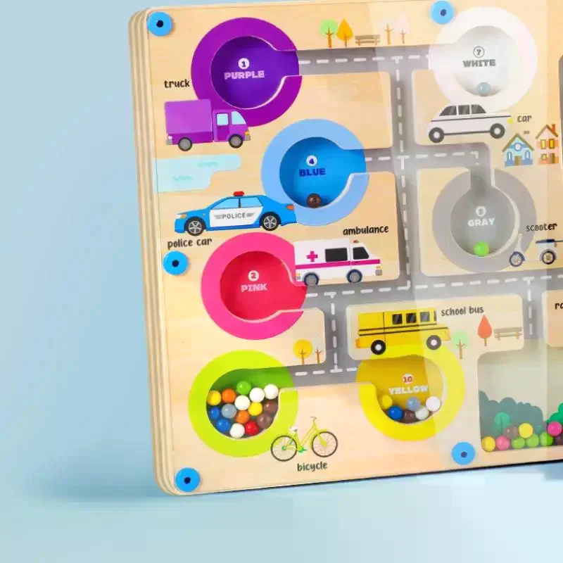 Juegos de clasificación de colores magnéticos de madera para niños, tablero de laberinto de tráfico del zoológico, bolígrafo, juegos de cuentas móviles, juguetes educativos para niños