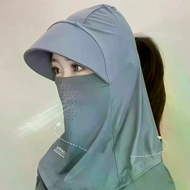 Summer Full Face Protection Hat Women Wide Brim UV Block Neck Cover Sun Shield Lightweight Cap for Outdoor Cycling
