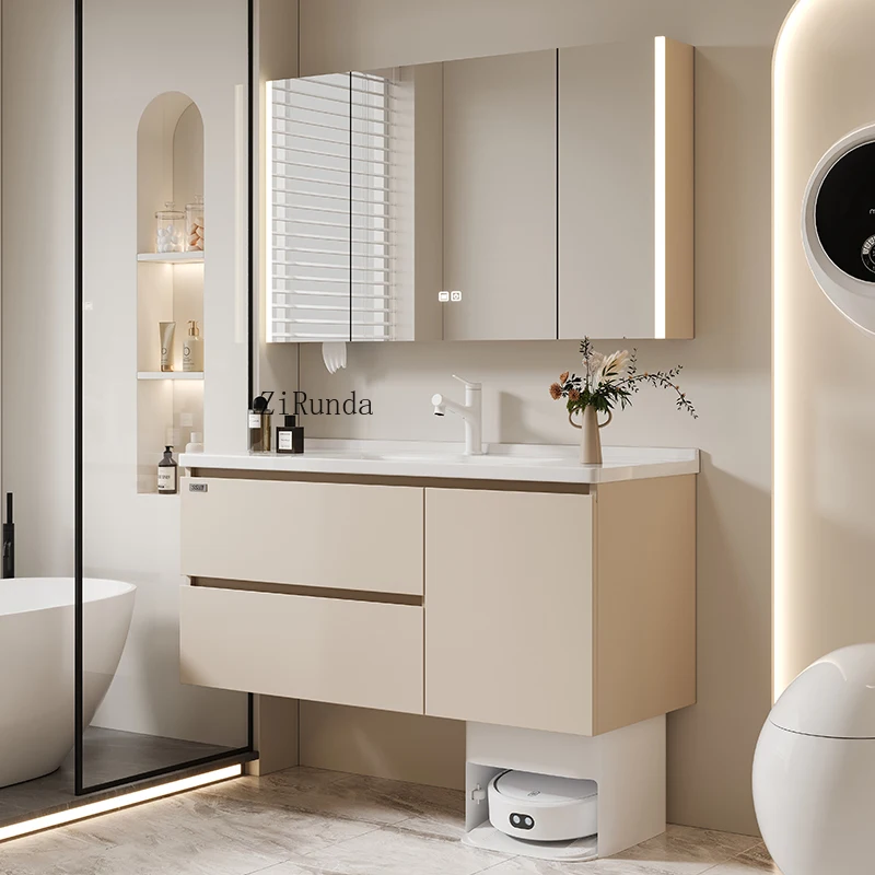 Armário de lavatório de mão integrado de cerâmica combinado banheiro lavatório armários de banheiro conjuntos de vaidade
